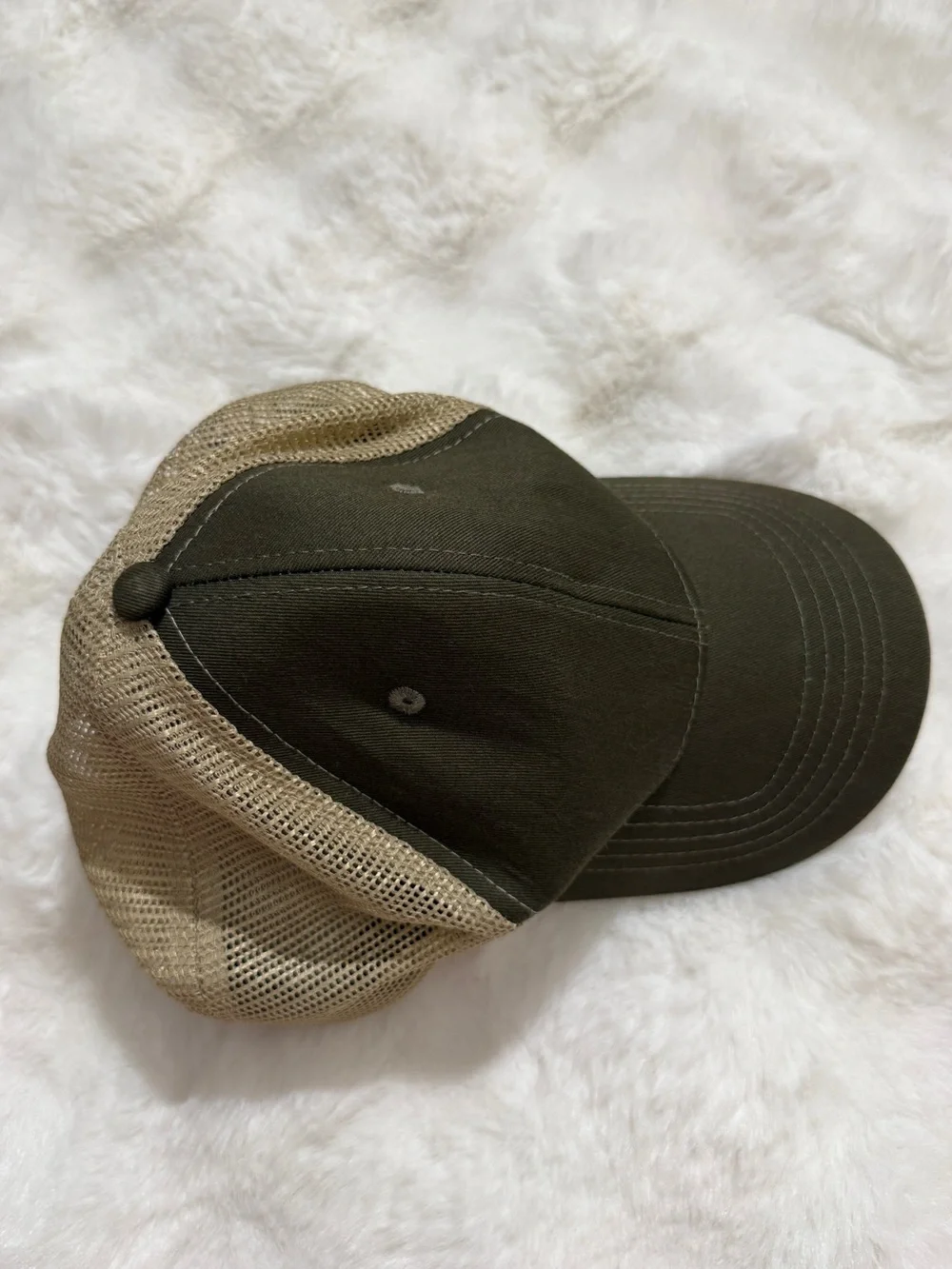 George Olive Front with Tan Mesh Trucker Hat